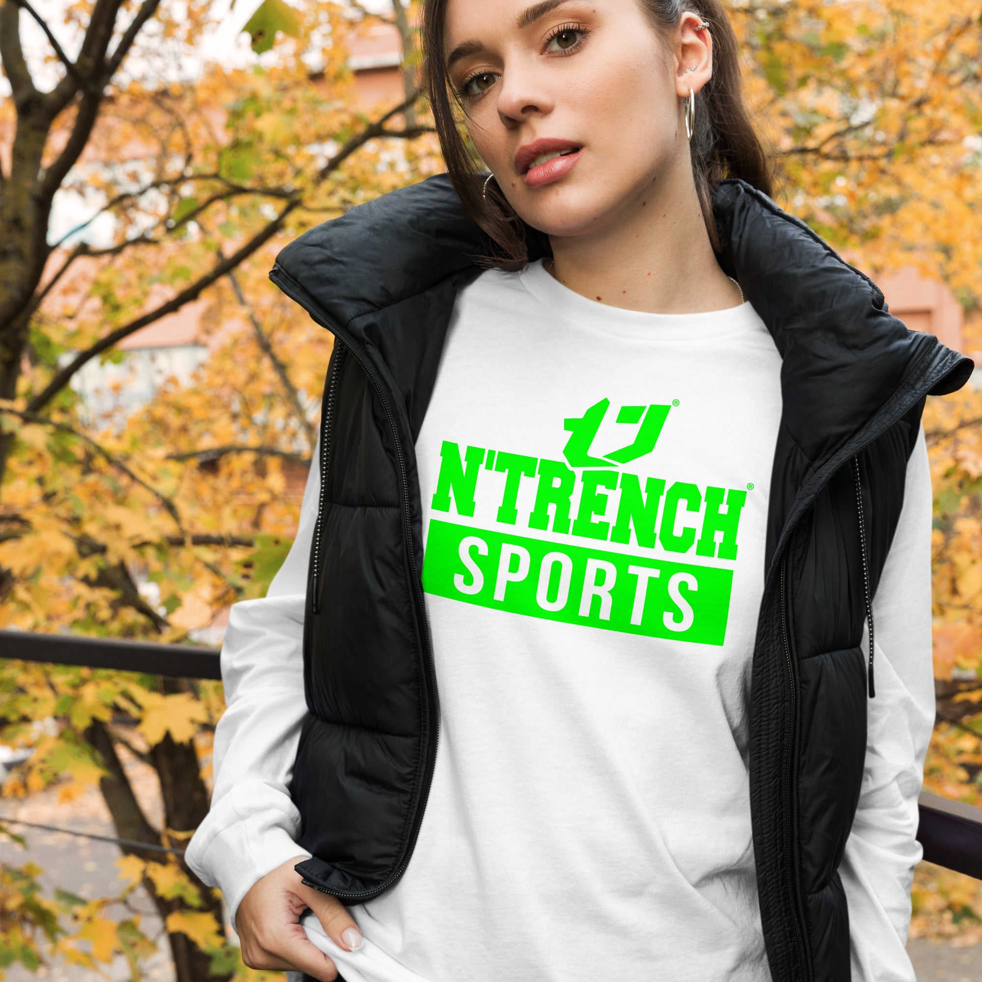 N'Trench Green Logo and Lettering Unisex Long Sleeve Tee