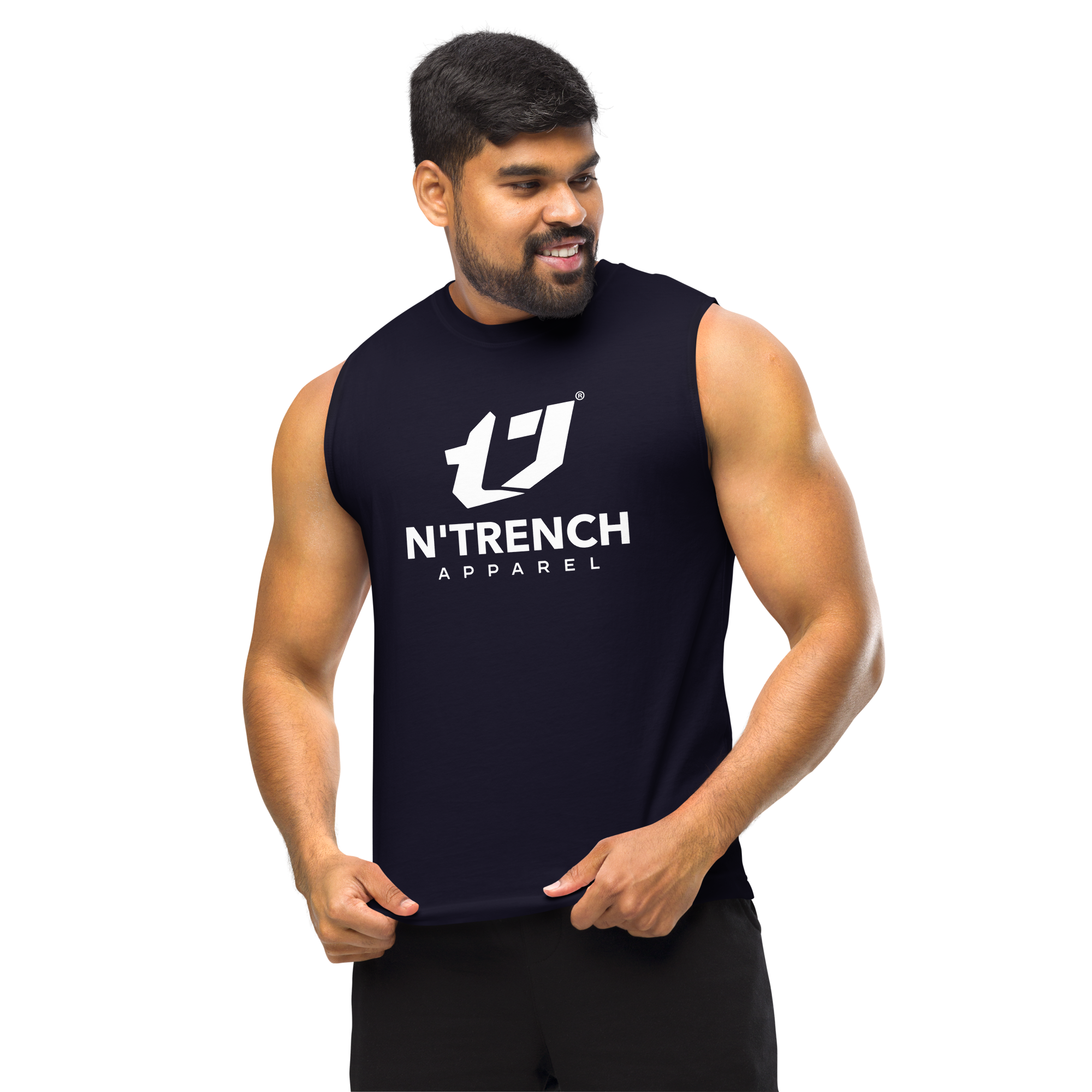 N'Trench Apparel White Lettering and Logo Muscle Shirt
