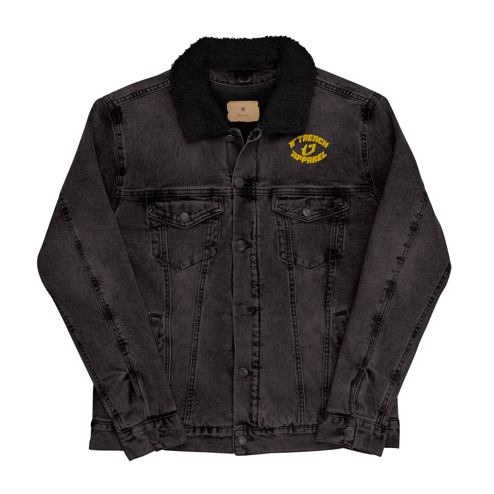N'Trench Apparel Gold Lettering And Logo Men/Guys Embroidery denim sherpa jacket