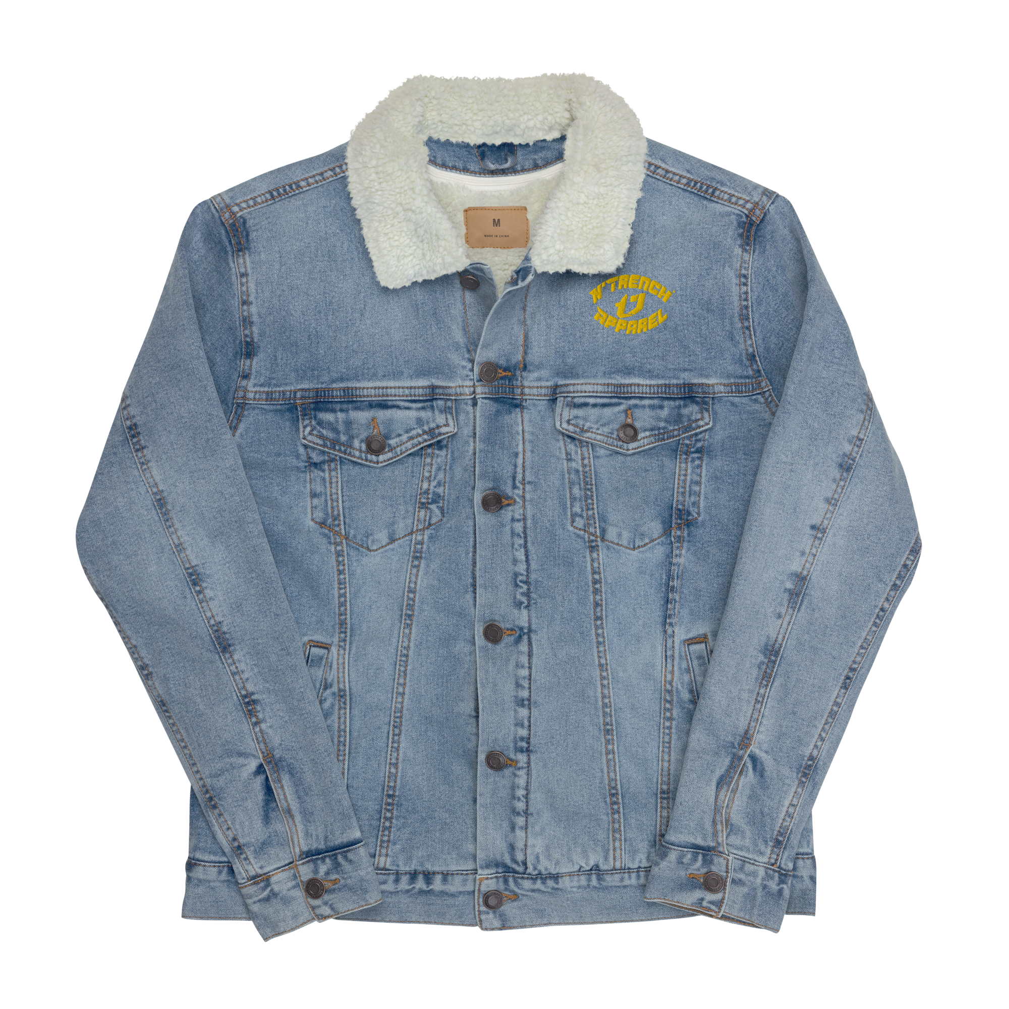 N'Trench Apparel Gold Lettering And Logo Women/Ladies Embroidery denim sherpa jacket