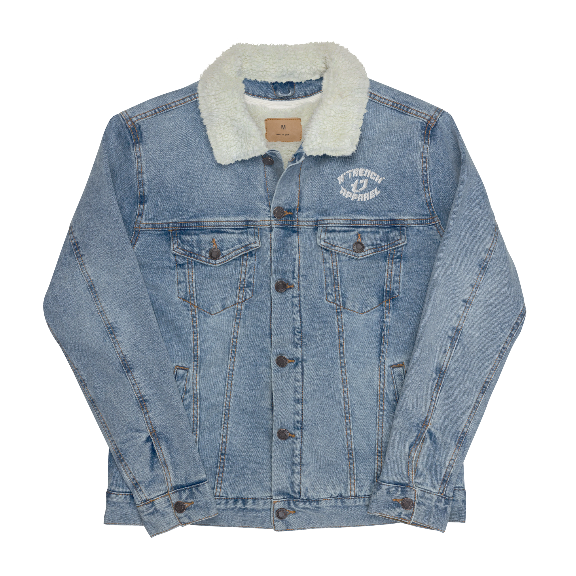 N'Trench Apparel White Lettering And Logo Women/Ladies Embroidery denim sherpa jacket